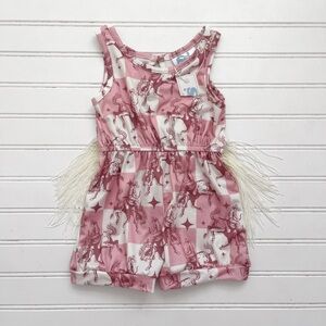 NWT Girls Checkered Dusty Rose Western Rodeo Fringe Romper